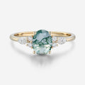 Natural Green Moss Agate Oval cut cluster Engagement Ring