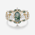Long Hexagon cut Moss Agate Gold Wedding Bridal Set