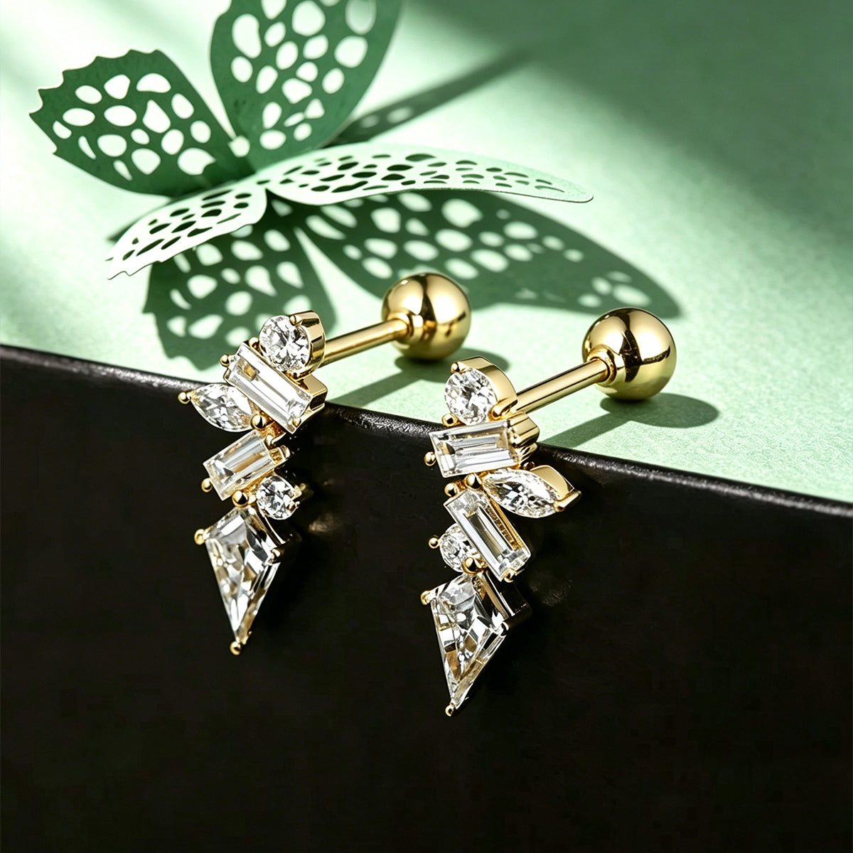 Multi Shape Lab grown Diamonds Antique Cluster Drop Earrings Set