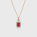 Emerald cut Lab Ruby Pendant Necklace with Moissanite Halo Accents