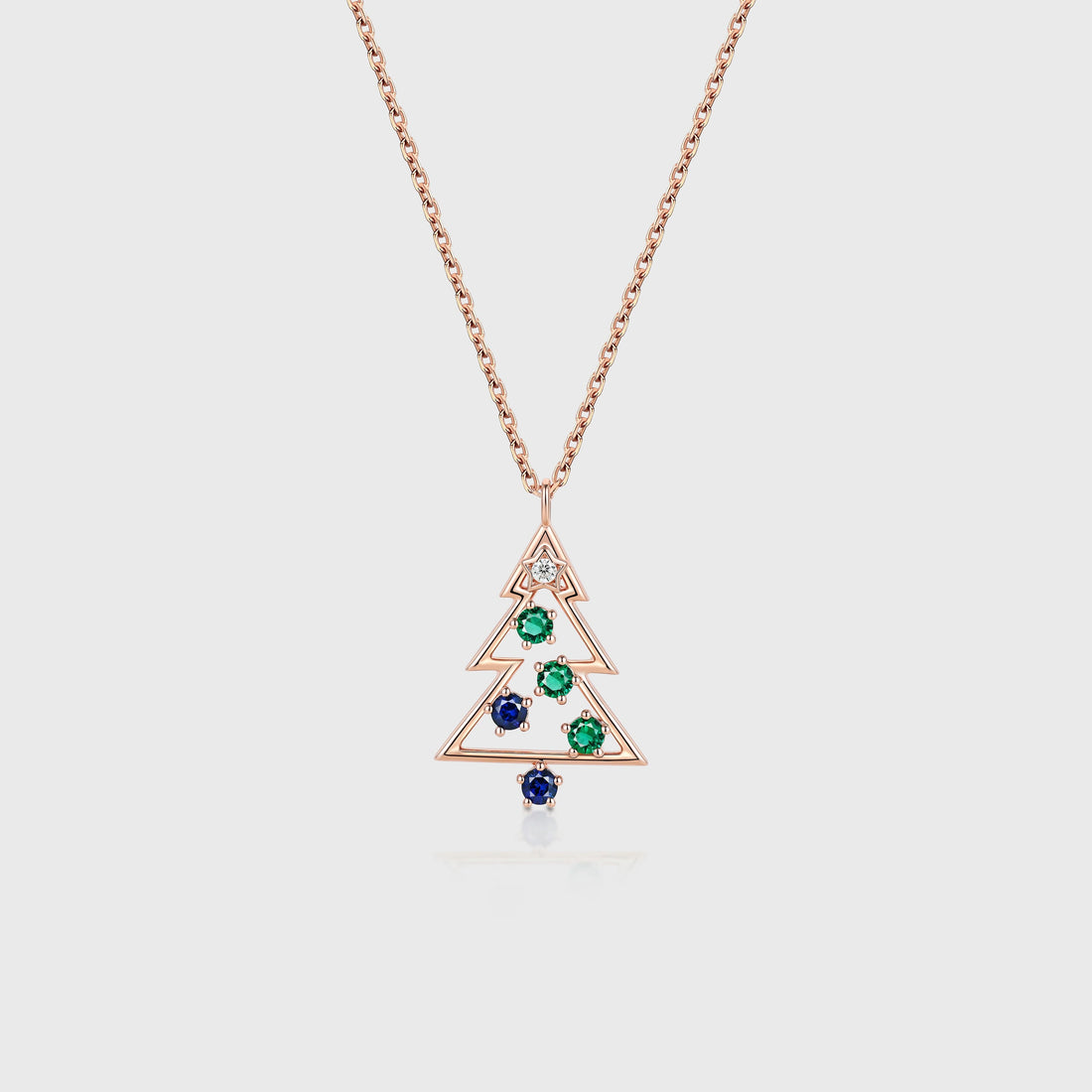 Christmas Tree Pendant Necklace with Moissanite| Lab Blue Sapphire  | Lab Emerald