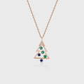 Christmas Tree Pendant Necklace with Moissanite| Lab Blue Sapphire  | Lab Emerald