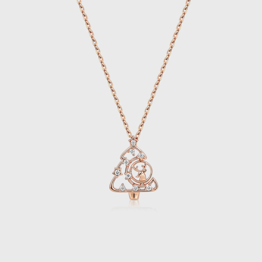 Christmas Tree Pendant Necklace with Moissanite or Diamonds Halo Accents