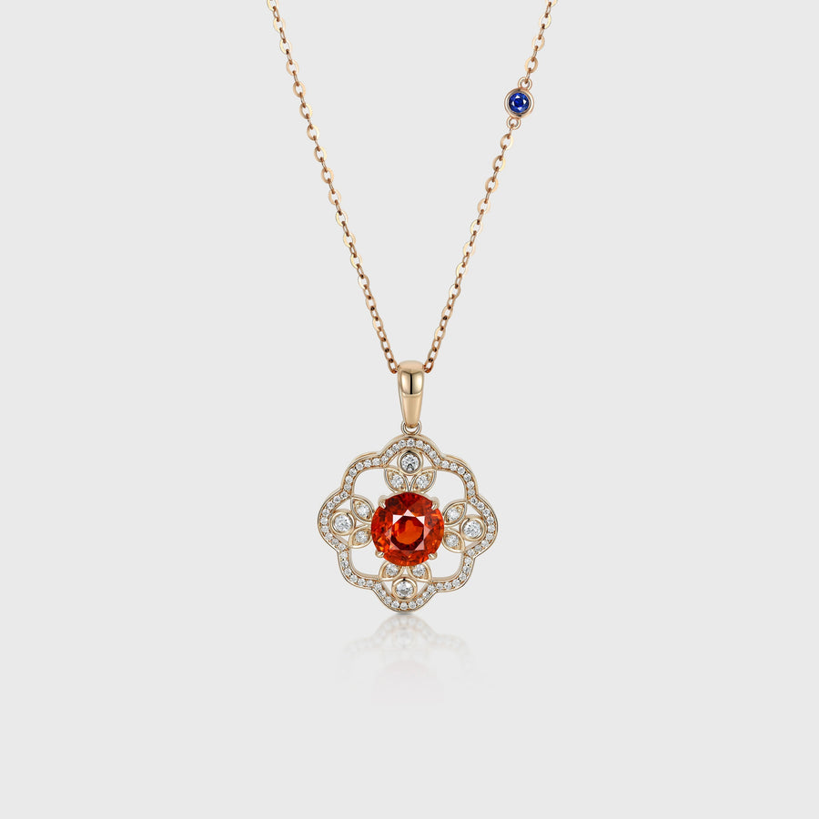 Round cut Spinel Pendant Necklace with Diamonds Halo Accents