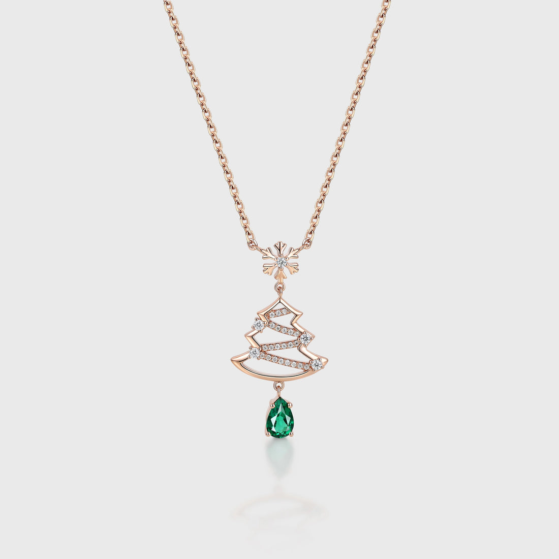 Pear cut Lab Emerald Pendant Necklace with Moissanite Halo Accents