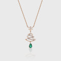 Pear cut Lab Emerald Pendant Necklace with Moissanite Halo Accents