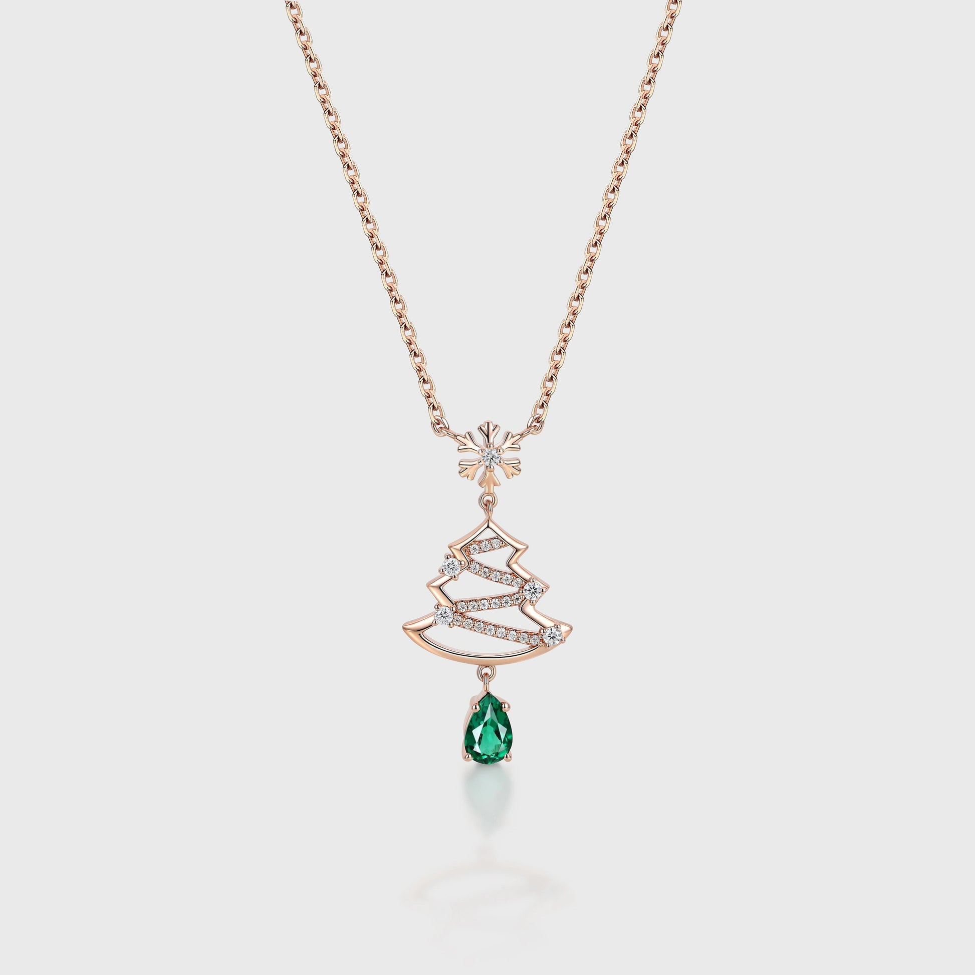 Pear cut Lab Emerald Pendant Necklace with Moissanite Halo Accents