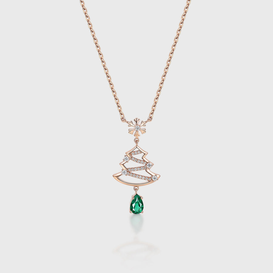 Pear cut Lab Emerald Pendant Necklace with Moissanite Halo Accents