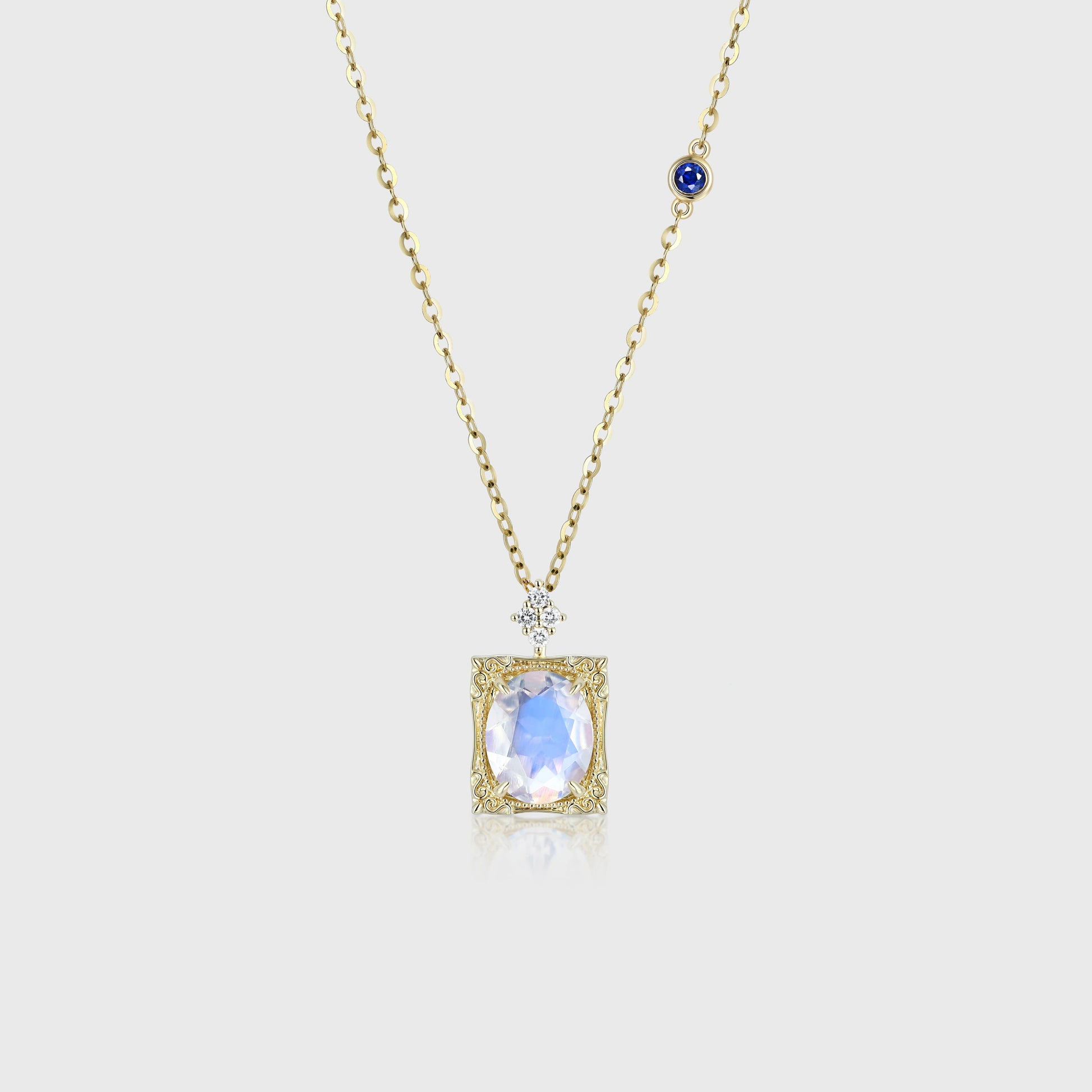 Oval cut Moonstone Pendant Necklace with Diamonds Halo Accents