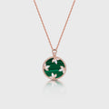 Round cut Malachite Pendant Necklace with Diamonds Halo Accents