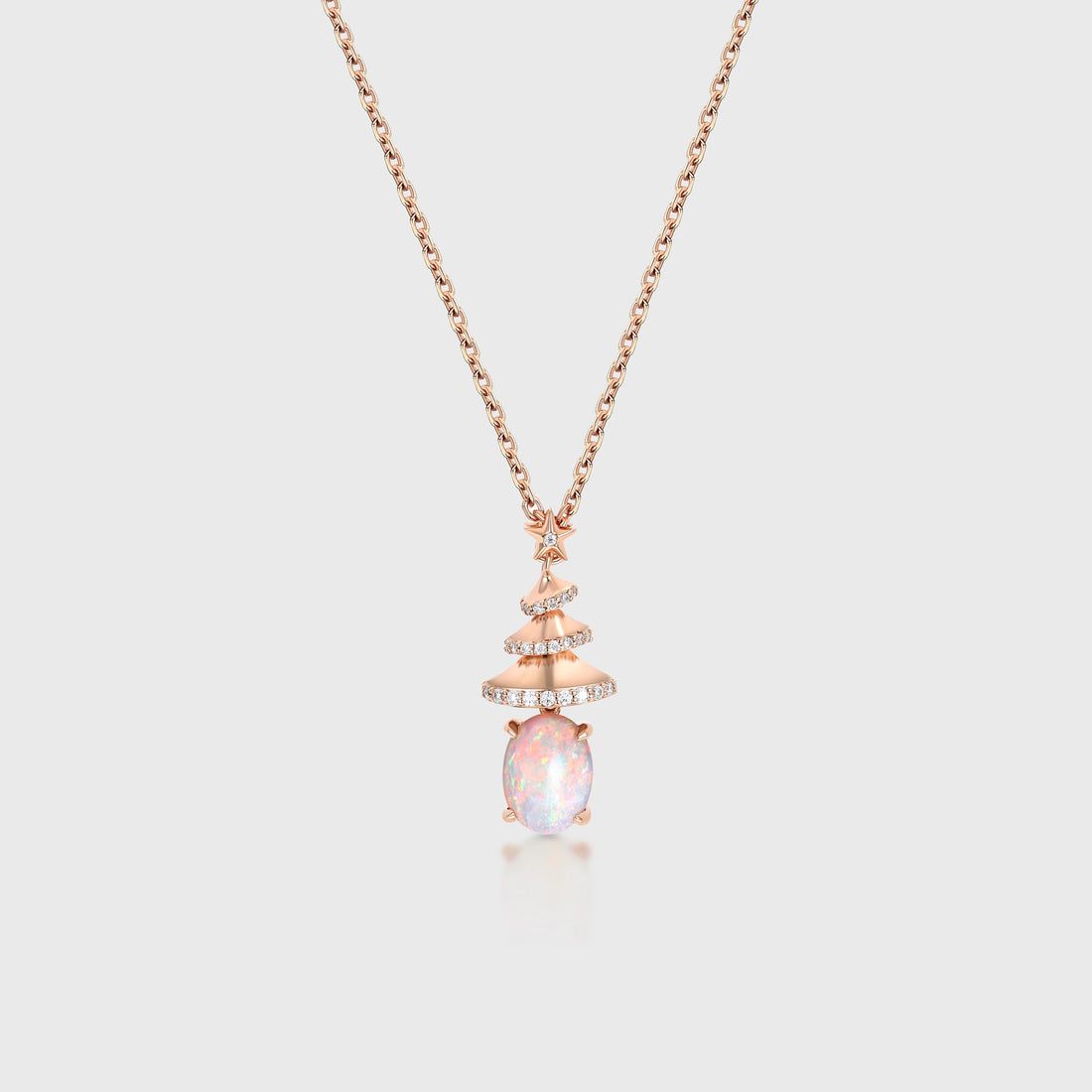 Oval cut Natural Opal Pendant Necklace with Diamonds Christmas tree