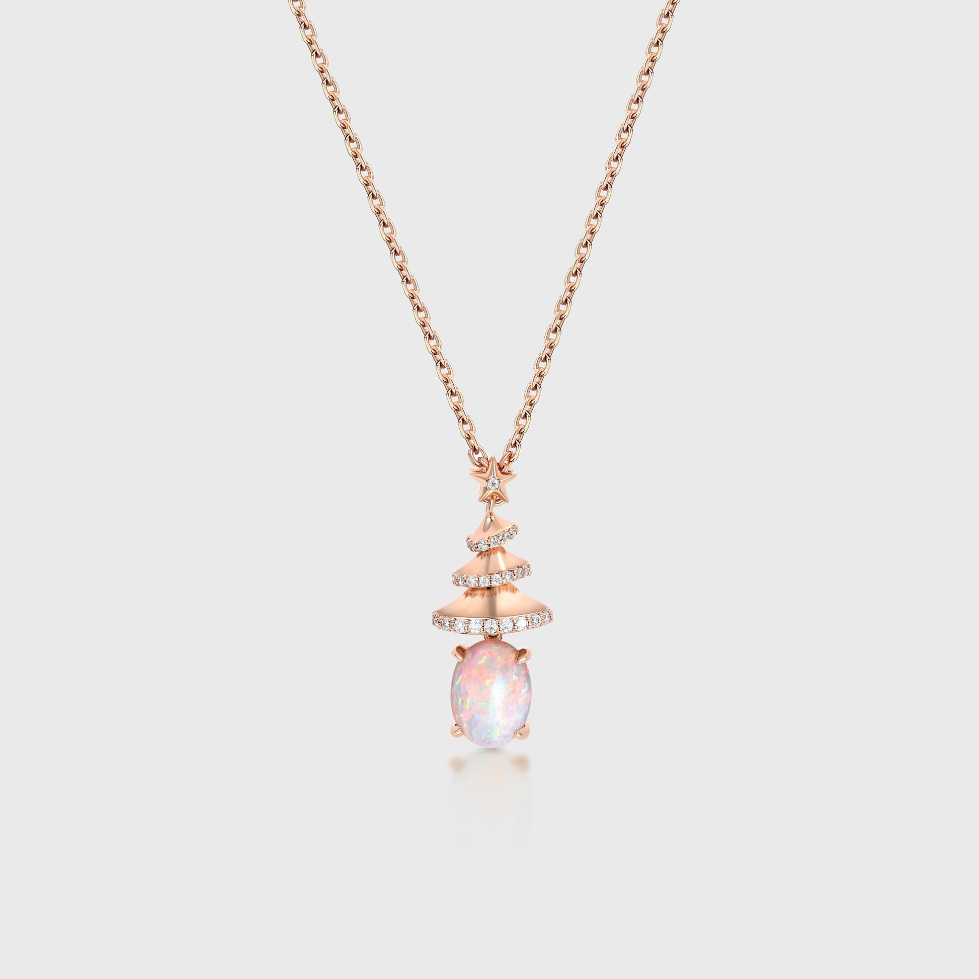 Oval cut Natural Opal Pendant Necklace with Diamonds Christmas tree