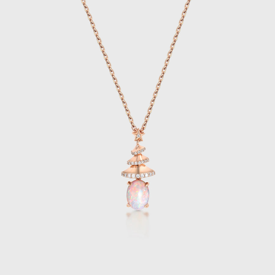 Oval cut Natural Opal Pendant Necklace with Diamonds Christmas tree