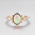 Bezel setting Oval cut Opal Halo Moissanite | Diamonds Gold Engagement Ring