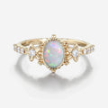 Bezel setting Oval cut Opal Halo Moissanite | Diamonds Gold Engagement Ring