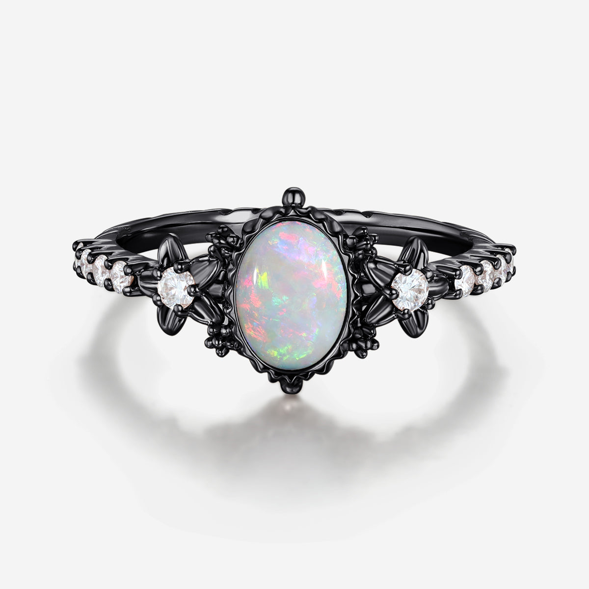 Bezel setting Oval cut Opal Halo Moissanite | Diamonds Gold Engagement Ring
