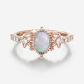 Bezel setting Oval cut Opal Halo Moissanite | Diamonds Gold Engagement Ring