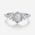 Bezel setting Oval cut Opal Halo Moissanite | Diamonds Gold Engagement Ring