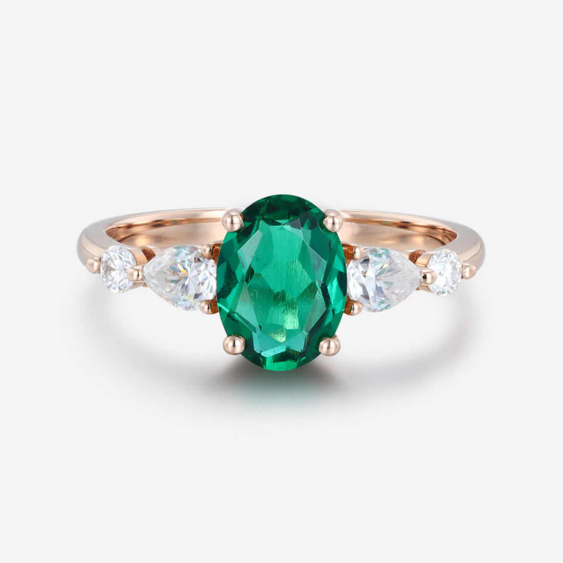 Oval cut Lab grown Emerald Solid Gold Engagement Ring