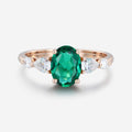 Oval cut Lab grown Emerald Solid Gold Engagement Ring