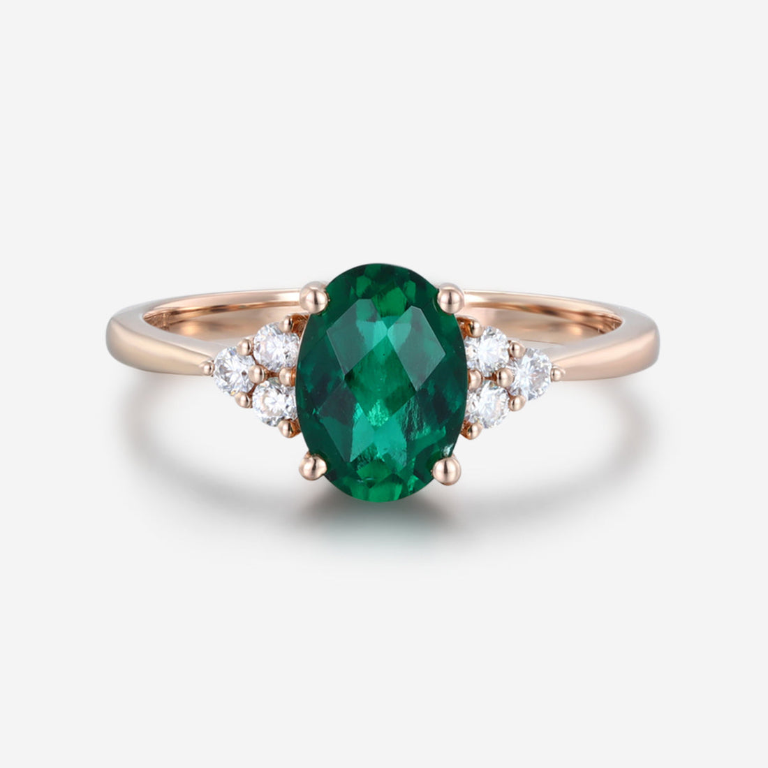 Oval cut Lab grown Emerald Solid Gold Engagement Ring