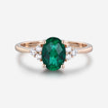 Oval cut Lab grown Emerald Solid Gold Engagement Ring