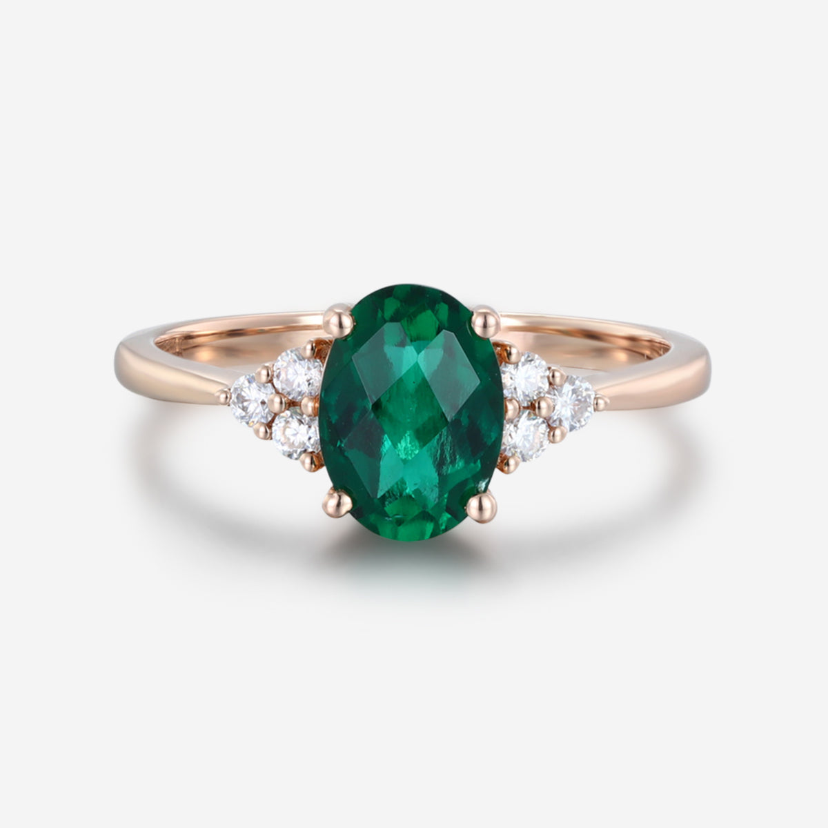 Oval cut Lab grown Emerald Solid Gold Engagement Ring