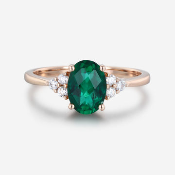 Oval cut Lab grown Emerald Solid Gold Engagement Ring