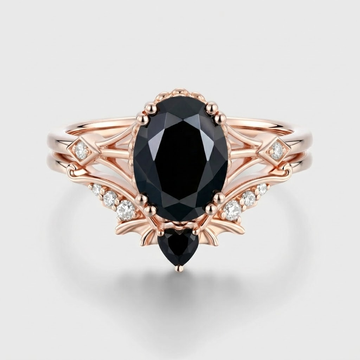 Oval cut Black Onyx Wedding Bridal Set