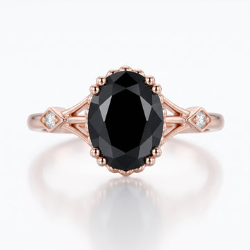 Oval cut Black Onyx Solid Gold Engagement Ring