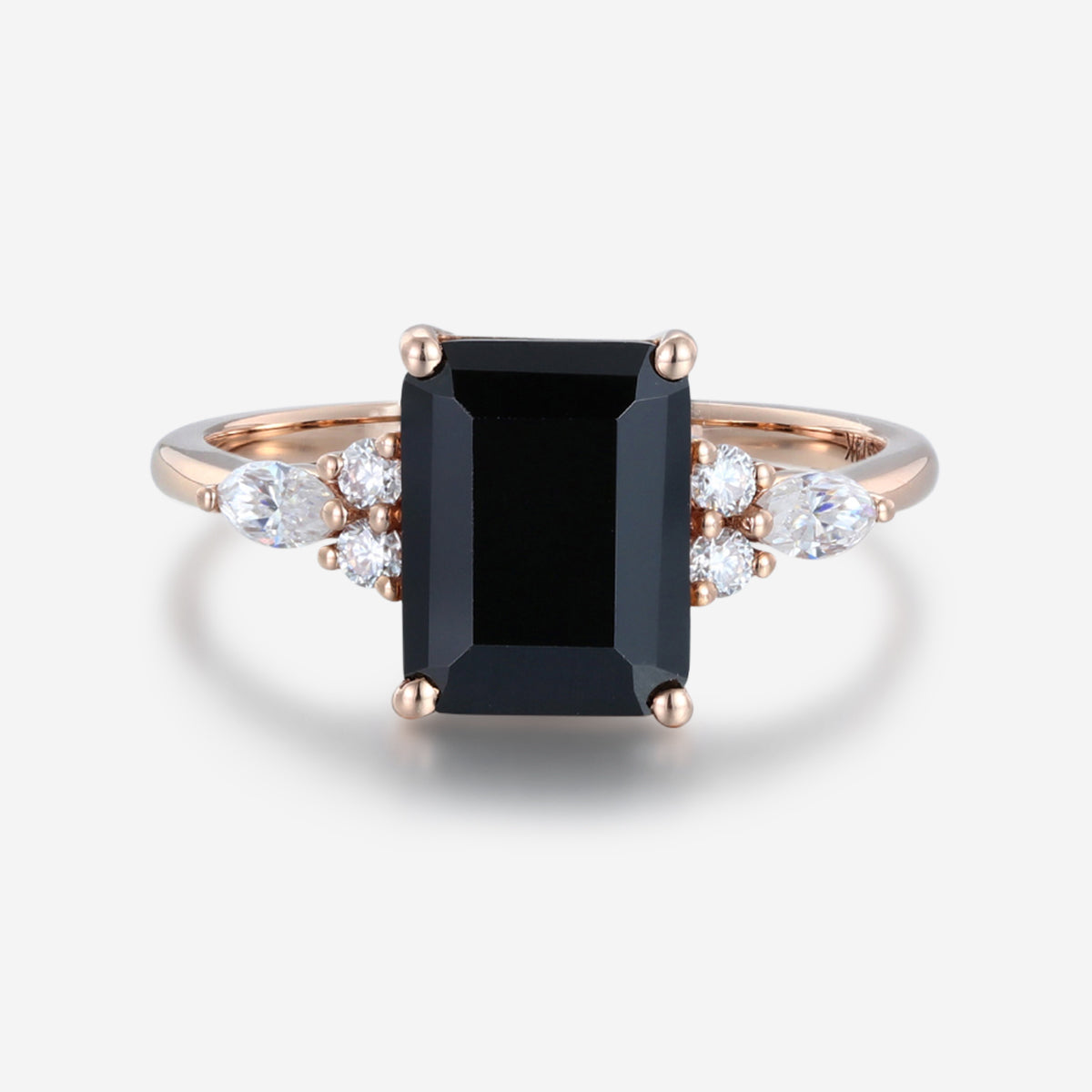 Emerald cut Black Onyx Solid Gold Engagement Ring