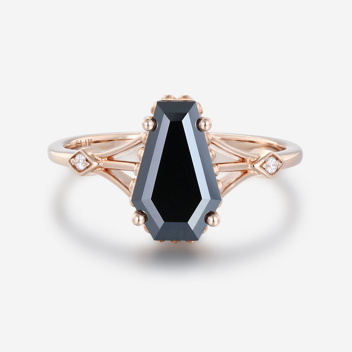 Coffin cut Black Onyx Solid Gold Engagement Ring
