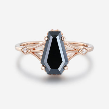 Coffin cut Black Onyx Solid Gold Engagement Ring
