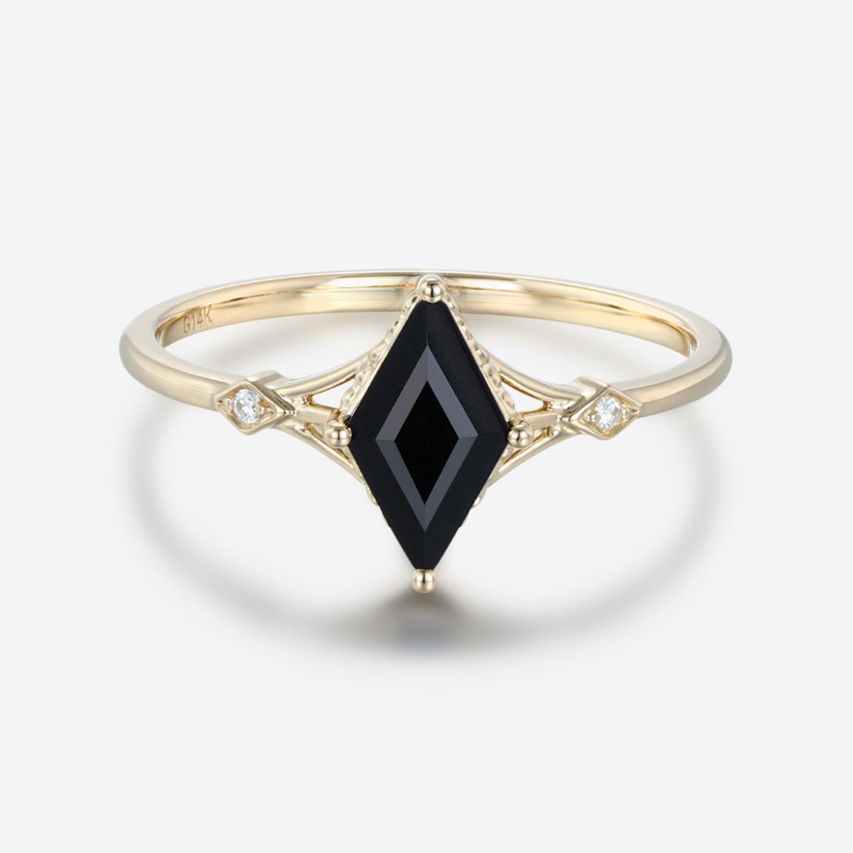 Lozenge cut Black Onyx Solid Gold Engagement Ring