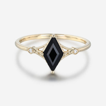 Lozenge cut Black Onyx Solid Gold Engagement Ring