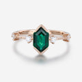 Bezel setting Hexagon cut Lab grown Emerald Solid Gold Engagement Ring