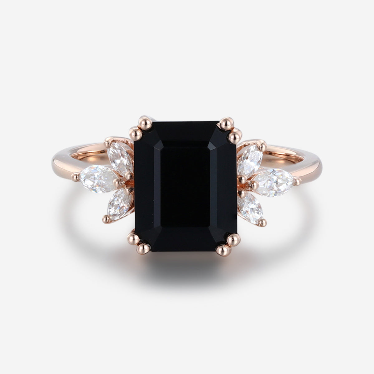 Emerald cut Black Onyx Solid Gold Engagement Ring