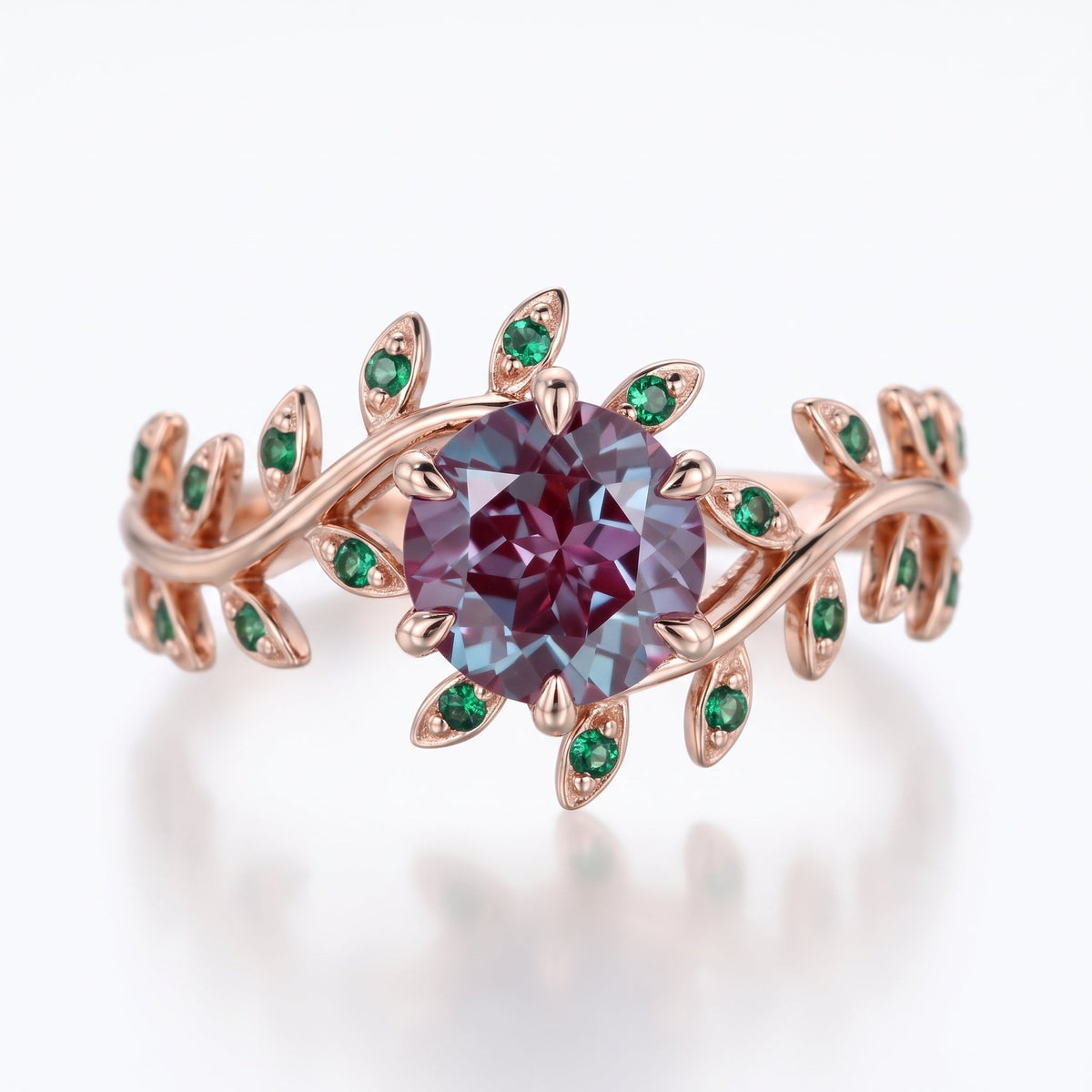 Round cut Alexandrite Couples Ring Set- His and Hers Wedding Band Solid Gold Matching Promise Rings