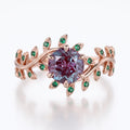 Round cut Alexandrite Nature Inspired Couples Ring Set