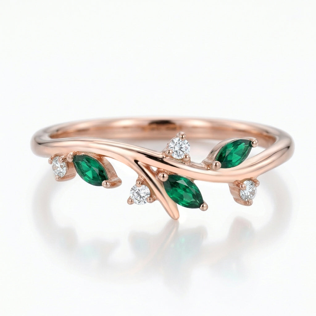 Marquise Emerald | Moissanite Curved Wedding Band Ring