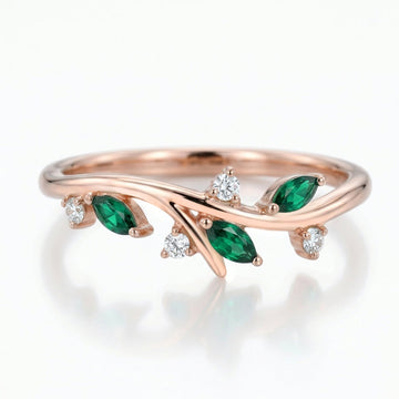 Marquise Emerald | Moissanite Curved Wedding Band Ring