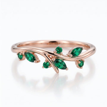 Marquise Emerald Curved Wedding Band Ring