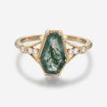 Coffin cut Moss Agate Solid Gold Engagement Ring