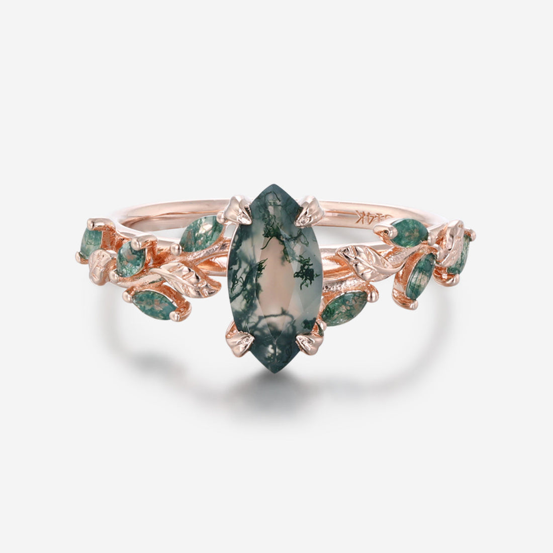 Nature Inspired Marquise cut Moss Agate Solid Gold Engagement Ring