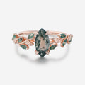 Nature Inspired Marquise cut Moss Agate Solid Gold Engagement Ring