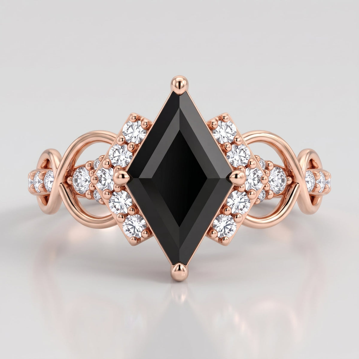 Lozenge cut Black Onyx Solid Gold Engagement Ring