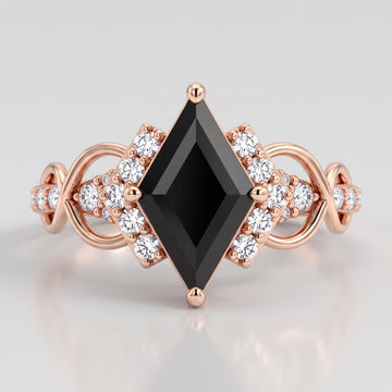 Lozenge cut Black Onyx Solid Gold Engagement Ring