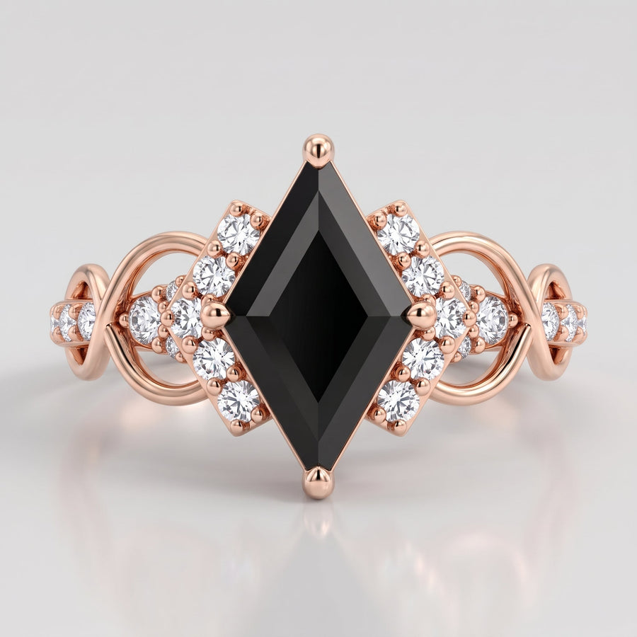 Lozenge cut Black Onyx Solid Gold Engagement Ring