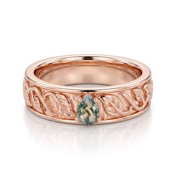 Men's Classic Moss Agate Ring - Timeless Elegance
