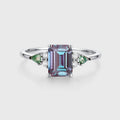 Emerald cut Alexandrite & Moss Agate Solid Gold Engagement Ring